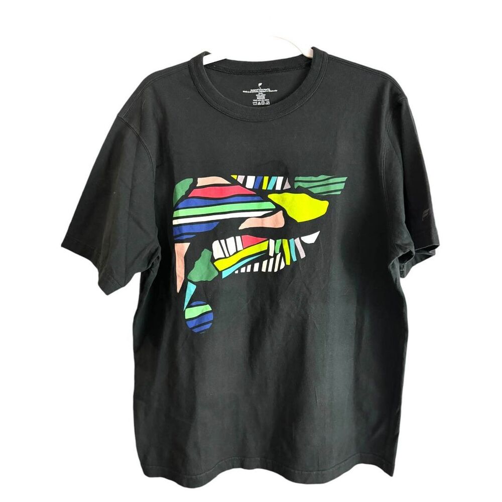 Fabletics Colorful Striped Graphic T-Shirt with F Logo - Size L | Activewear Tee